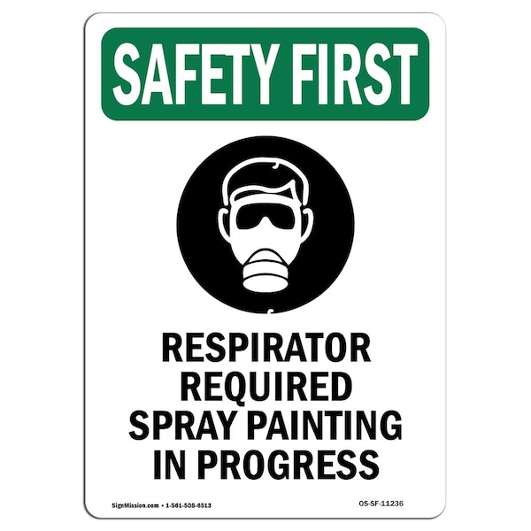OSHA Sign, Respirator Required W/ Symbol, 24in X 18in Rigid Plastic, 18" W, 24" H, Portrait